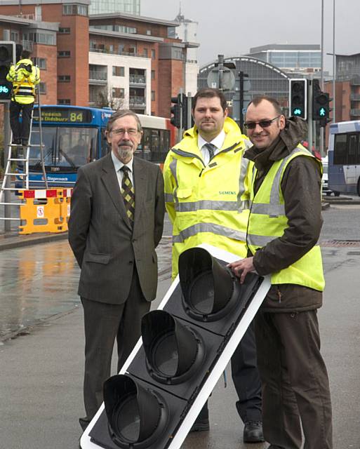 Cllr Andrew Fender - Chairman of TFGM Committee, Paul Lee – Siemens Northwest Account Manager and Peter Heath – TfGM Senior Engineer for Traffic Control