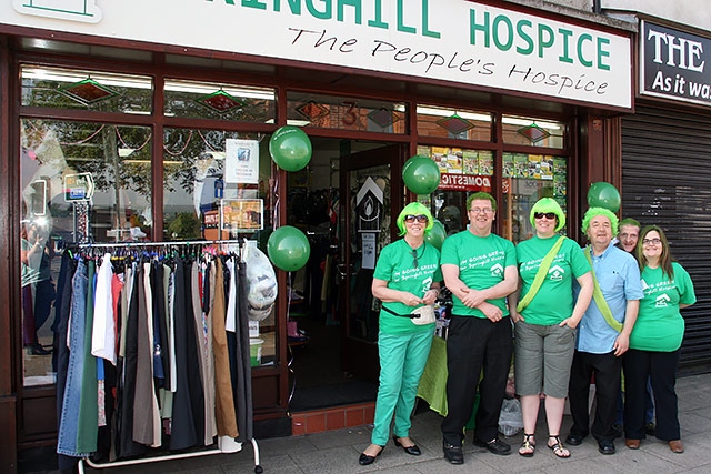 Staff at the Springhill Hospice shop on Market Street go green