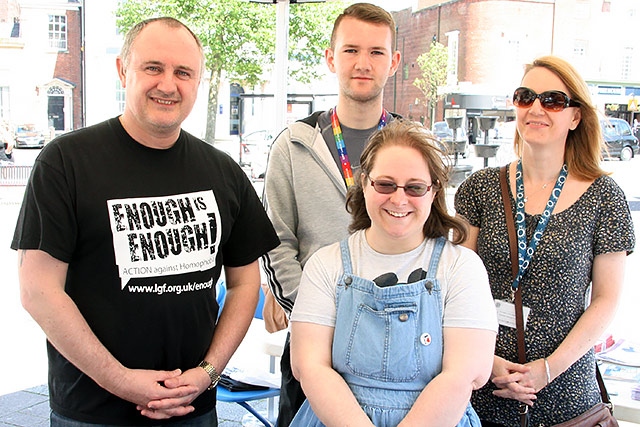 Adrian Palmer (LGF), Ryann Ormer, Sarah Harper and Emma Salloway from Rochdale Council at the information stall