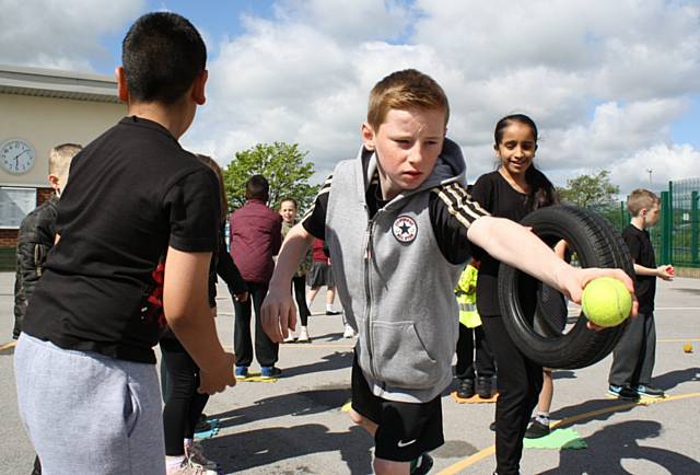 Key Stage 2 pupils at Kentmere Primary taking part in Commonwealth Games activities