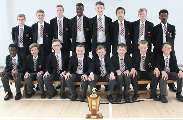 St. Cuthbert’s Year 8 Football team with league shield