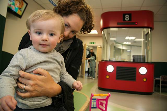 Mrs Dean with her son, Leo at The Royal Oldham Hospital A&E department