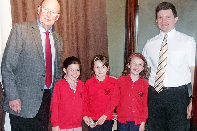 Rotarian George Shepherd with Sophie Green, Grace Kelly, Louise Blake and Chris Kelly