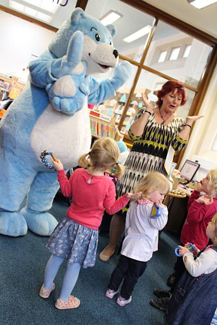 Bookstart Bear appeared at Heywood Library as part of ‘National Share a Story Month`