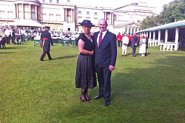 Stephanie Mills and Nigel Stanley at the Queen's garden party