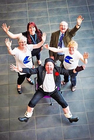 Councillor Billy Sheerin, Carer Irene Exley, Jimmy Cricket, Carer Veronica Pierce and Linda Fisher, Acting Chief Executive of Rochdale Borough Council