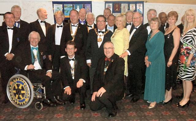 Members of  the Rotary Club of Heywood with President Phil Corns (centre) Mayor and Mayoress Of Rochdale Borough Peter and Monica Rush, Rotary District Governor Ged Hetherington (front center)