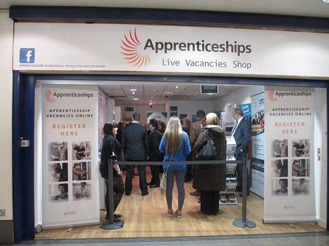 Helping young people into work: Apprenticeship figures were boosted by a pop up shop in Middleton in January
