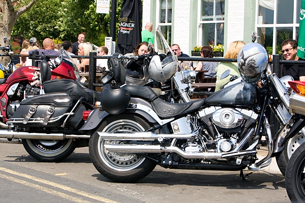 Motorbikes parked outside the Wine Press