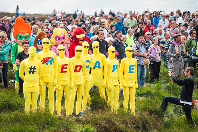 Morphsuit men at Blackstone Edge for the Tour de France