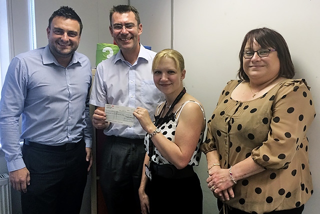 Danny Williams and Christian Morris from Rochdale Round Table with Jet Haigh from the Gaddum Centre and Sara, a soon to be volunteer