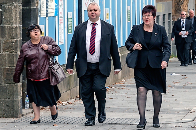 Councillor Susan Emmott, Councillor Neil Emmott and Councillor Janet Emsley arriving for Jim Dobbin's funeral