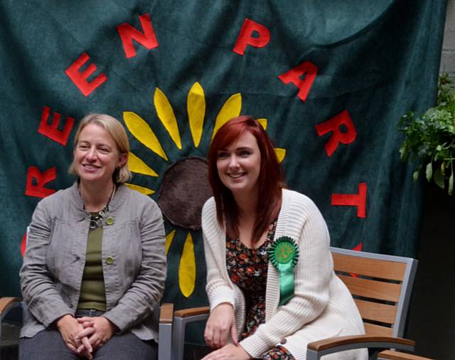 Natalie Bennett, Leader of the Green Party, with Abi Jackson, Green Party candidate for Heywood & Middleton by-election 