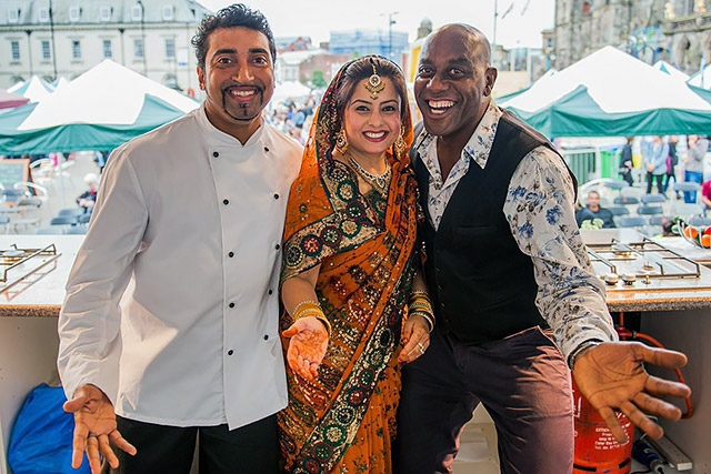 Feel Good Festival 2014<br />Farooq and Shefali Ahmed with Ainsley Harriott