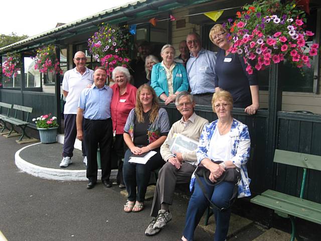 The two NWIB Judges relaxing at the end of their visit with members of Pennines In Bloom at Ladybarn (Milnrow) Bowling Club