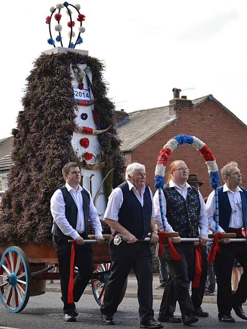 Whitworth Rushcart Celebrations 2014 with Whitworth Morris Men pulling cart 