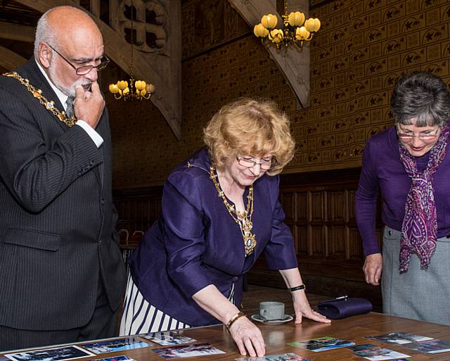 The Mayor and Mayoress judging the competition with Lynda Redfern, Rochdale Photographic Society President 