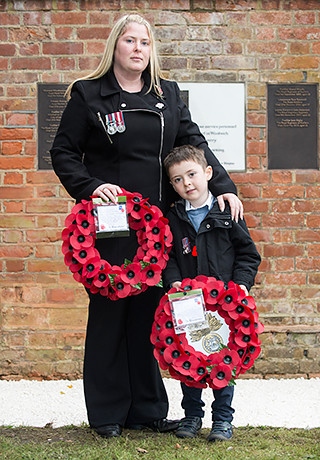 Rebecca Rigby and Jack Rigby at the Lee Rigby memorial plaque