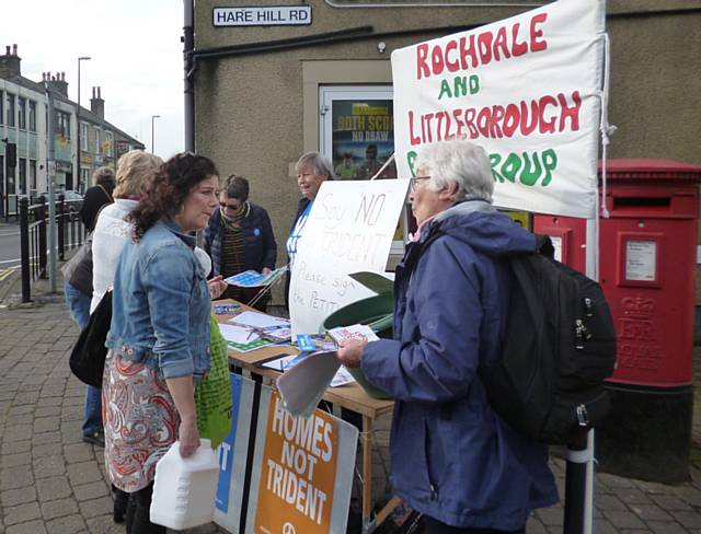 Peace Group members with supporters signing the CND petition at the stall on the corner of Church Street and Harehill Road, Littleborough