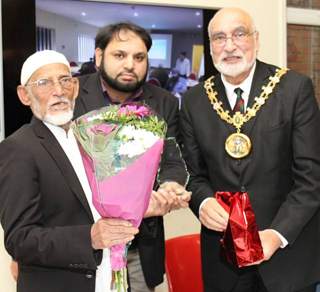 Ayubur Raja Choudhury with Mr Hellal Choudhury and The Mayor of Rochdale Cllr Surindent Biant