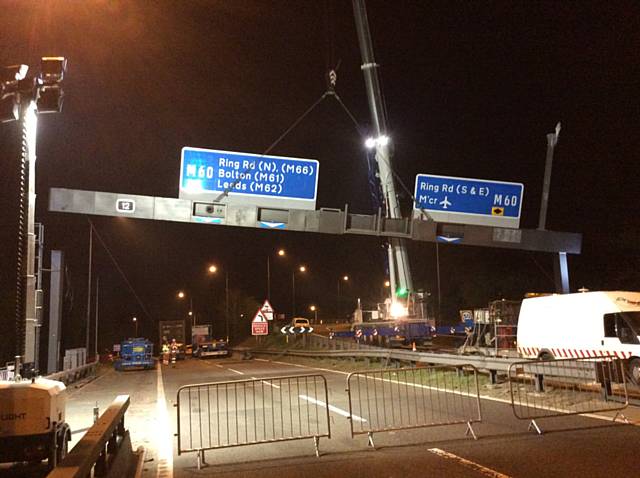 Overhead gantry being removed on the M60 earlier in the year