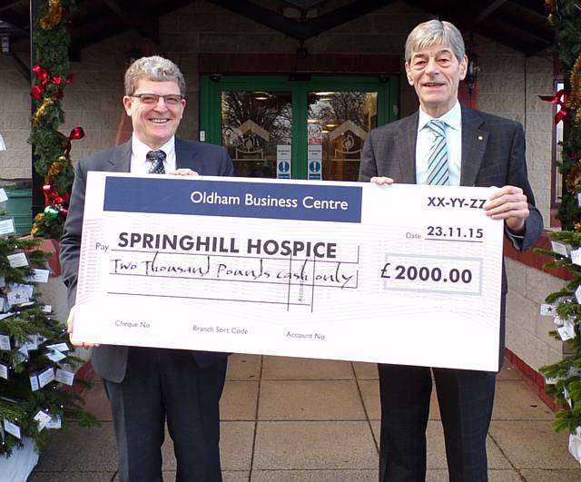 Steve Berry, Director Bamford Contract Services with  Robert Clegg OBE, Springhill Hospice Chairman