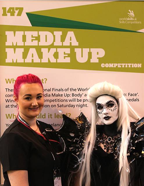 Amber Kershaw's media make-up, with her model showing the completed look