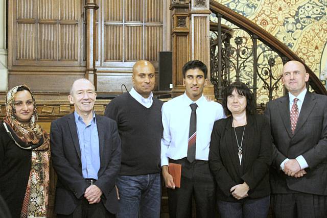 The winner of the Alan Squire Award, presented for Endeavour was Azeem Amir (centre) at the Matthew Moss High GCSE Awards Evening