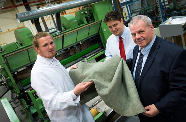 Councillor Richard Farnell visiting TBA Textiles who received a grant of £100,000 from the Textiles Fund to expand their site and bring some production back to Rochdale. The money is also being used to fund four new apprentices