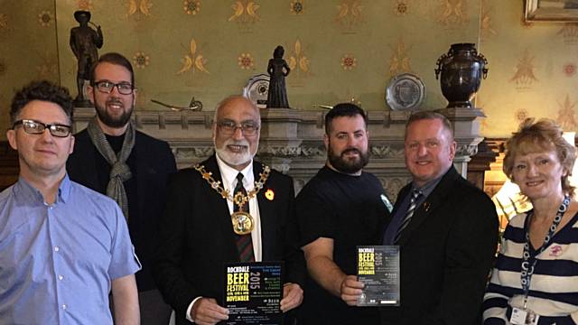 Simon Compton (The Baum), Jon Hudson (The Flyer), Mayor Surinder Biant, Ben Boothman (The Flyer), Mark Foxley (Town Centre Management) and Sonja Brine (Rochdale Town Hall)