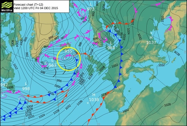 Forecast position of Storm Desmond at midday Friday 4 December