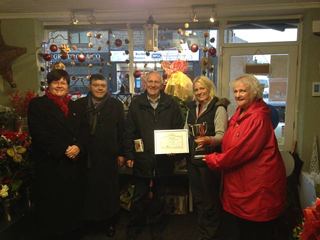 The Flower Borough winner of Littleborough's Small Business Saturday window dressing competition with Councillors Dearnley, Emsley, Hartley and Stott