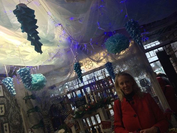 Liz McInnes MP in the winner's shop, Susan Travis Florists