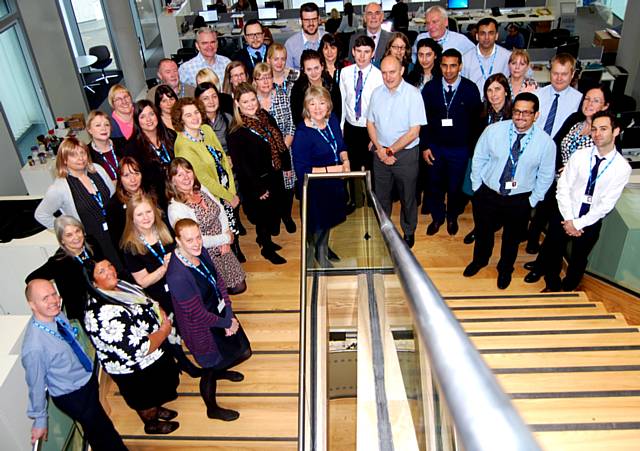 Lesley Mort with CCG staff at Riverside offices 