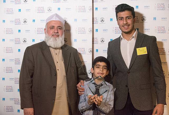 Writer of the year Zakariya Robinson with the chairman Syed Lakhte Hassanain and Hudhayfah Ashraf 