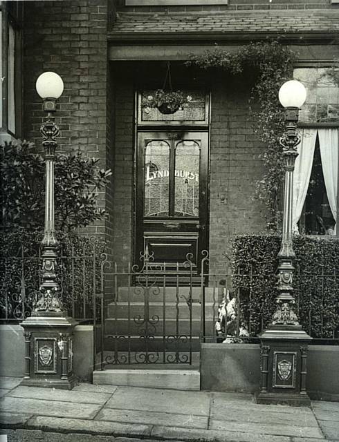 The Mayoral Lamps outside the home of Alderman Thomas E Kershaw, Lyndhurst on Middleton Road, Rochdale. He was Mayor from 1933 - 1944