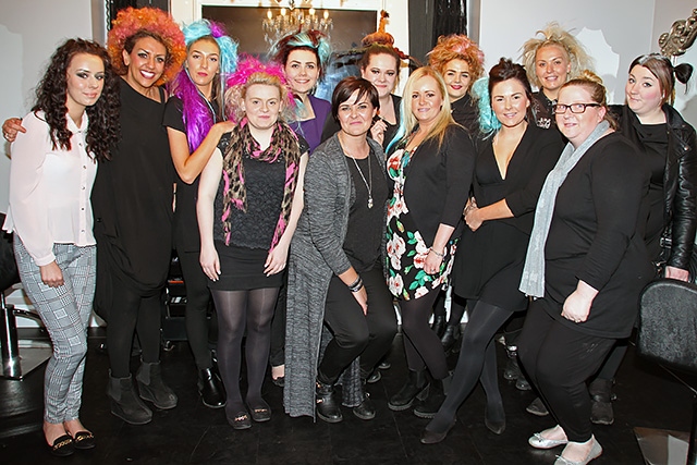 Party and pamper night for Great Ormond Street Hospital<br />Jamilla Paul, Sarah Butterworth, Donna Bushell and staff at the event taking part in bad hair day