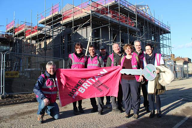 'Homes For Britain' campaigners at the new RBH homes being built at Lower Falinge.