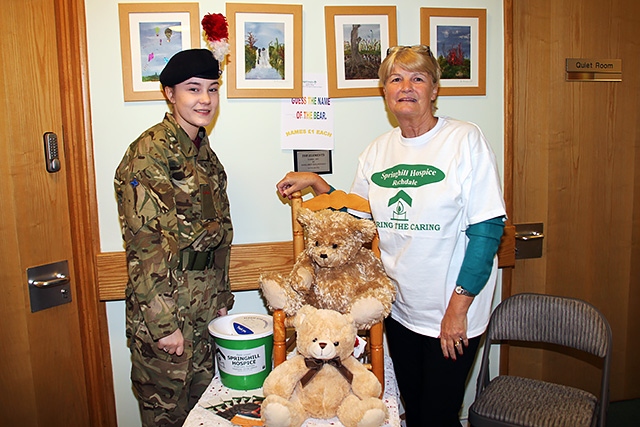 Springhill Hospice Spring Fair<br />Cadet Ellie Down and Viven Thompson at the guess the bear stall