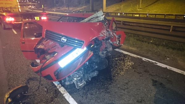 Driver in a rush to get to the services as he was tired, somehow managed to walk away from this