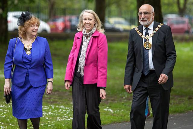 Mayoress Councillor Cecile Biant, Liz McInnes MP and Mayor of Rochdale Councillor Surinder Biant at the Step out for Stroke event in Queen's park