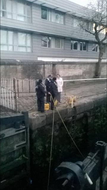 Police divers in canal lock at Oldham Road