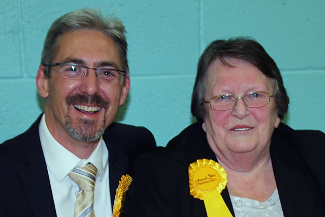 Lib Dem candidate Anthony Smith and supporter Janet Lees at the count