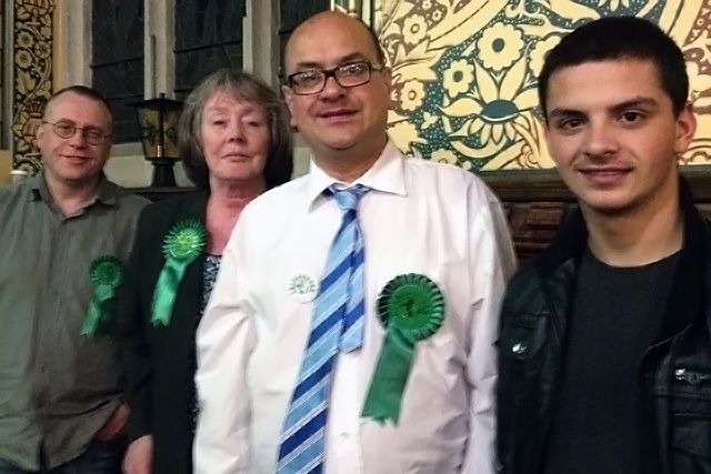 Mark Hollinrake, Green Party candidate with colleagues at the count