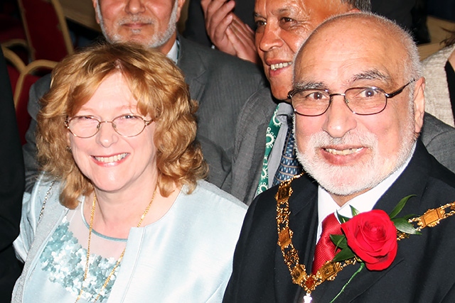 Councillor Cecile Biant (Labour Spotland & Falinge) with her husband, Deputy Mayor, Councillor Surinder Biant following the news she had retained her seat