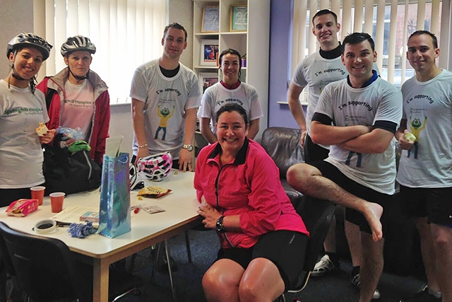 The team of Nationwide staff cycling for Springhill Hospice