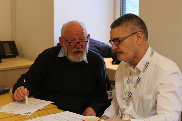 Tenant Representative Peter Brown and Employee Representative Steve Edwards in discussion about future RBH improvements