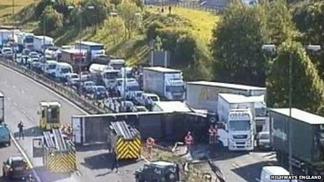 The lorry driver has been airlifted to hospital in a critical condition