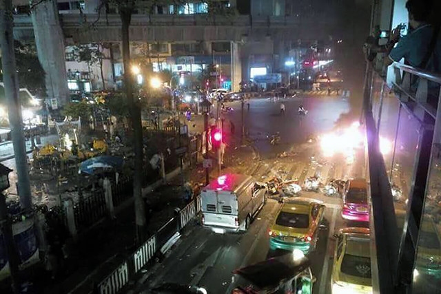 The aftermath of the bomb at the Erawan shrine in Bangkok