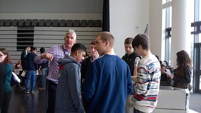 Headteacher, Robin Lonsdale with students as they get their GCSE Results